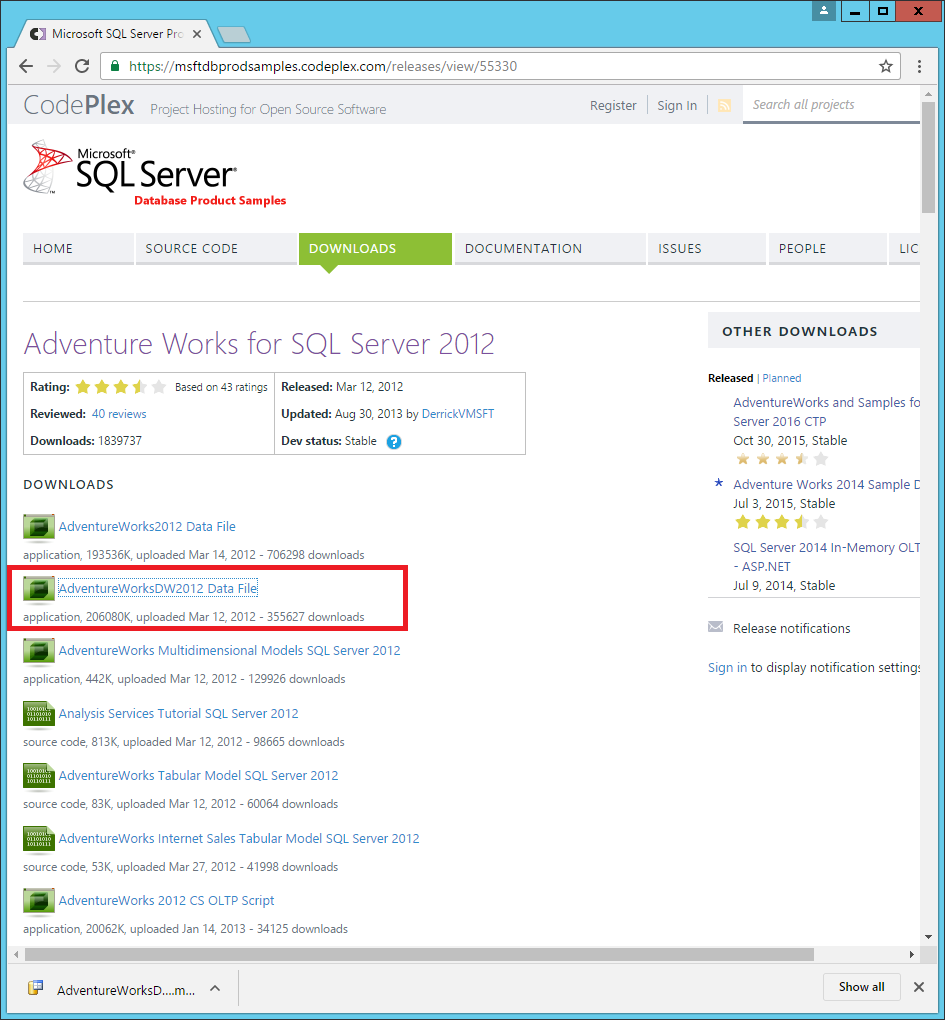 sql server 2012 adventureworks database download